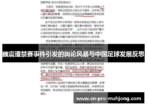 魏震遭禁赛事件引发的舆论风暴与中国足球发展反思